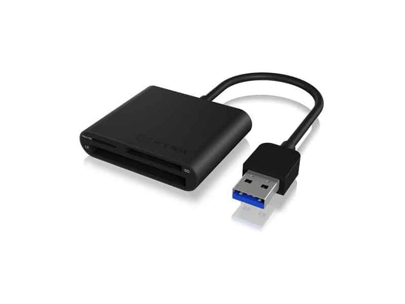 Lecteur De Cartes Mémoire RaidSonic ICY Box IB-CR301-C3 - USB 3.0 Type-C - 3 Slots (SD, MicroSD, CF) - Aluminium - Câble Intégré
