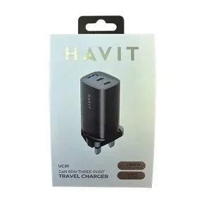 HAVIT UK WALL CHARGER USB-A Port & 2 USB-C Ports GAN 67W QUICK CHARGE UC20