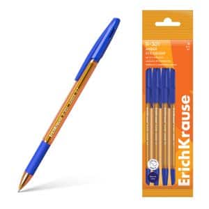 ERICHKRAUSE BALLPOINT PEN R-301 STICK&GRIP AMBER 0.7 BLUE 4PCS PACK 60999