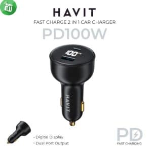 HAVIT FAST CAR CHARGER USB & USB-C 100W BLACK CC100W