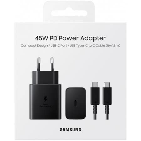 SAMSUNG ORIGINAL 45W EU USB-C POWER ADAPTER + 1M USB-C CABLE EP-T4511XBEGEU BLACK