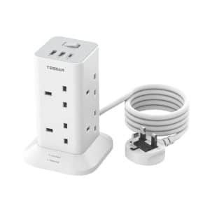 Tessan 8-Gang Power Extension Tower + 2 x USB-A & USB C 2M 13A TPS03-UK-C
