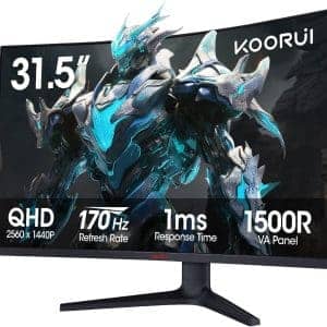 KOORUI GAMING CURVED (1500R) MONITOR 32" QHD 170Hz 1MS ULTRAWIDE HDMI/DP 3YW 1000:1 CONTRAST G3221SC