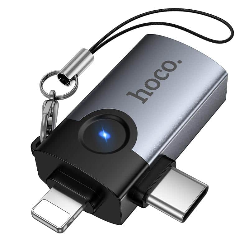 HOCO UA46D VICTORY 2-in-1 ADAPTER LIGHTNING/USB-C MALE TO USB-A FEMALE METAL GRAY